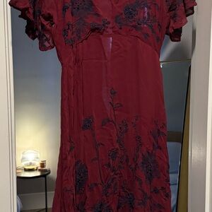 Burgundy Floral Embroidered Dress